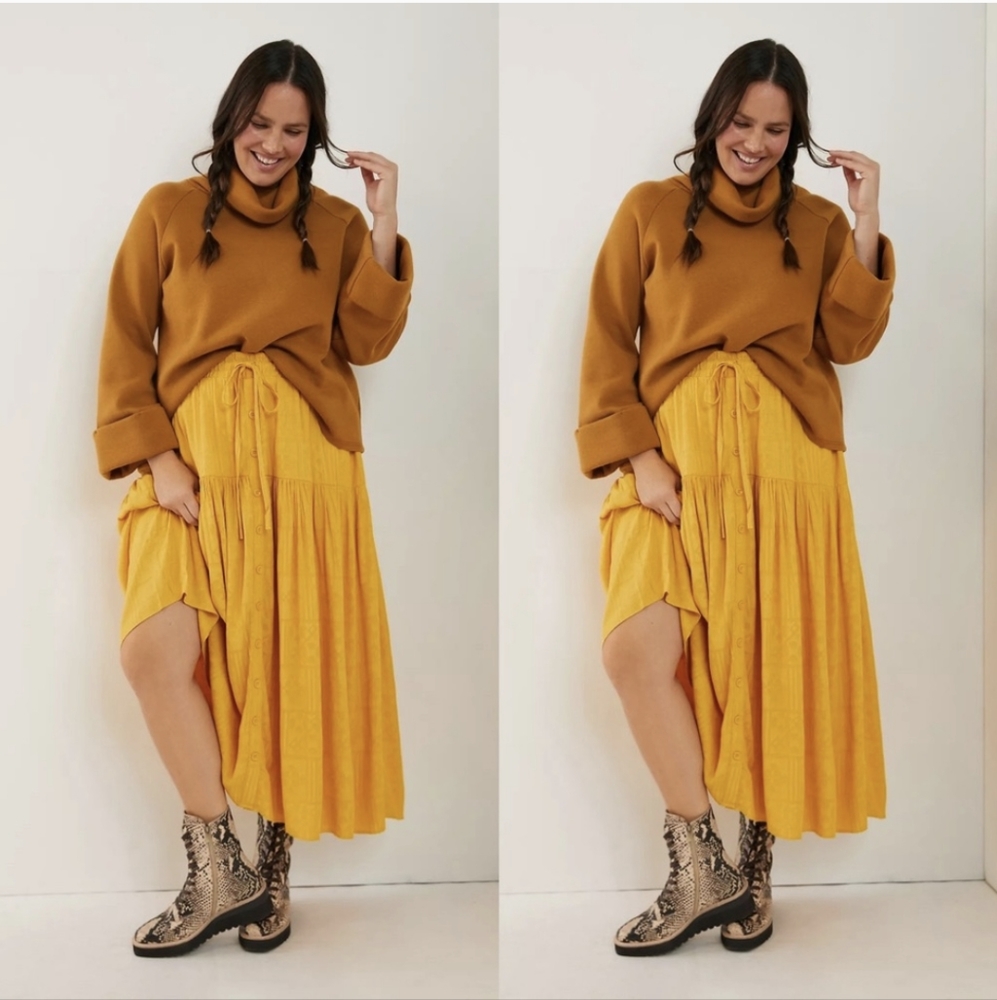 Anthropologie Yellow Midi Skirt